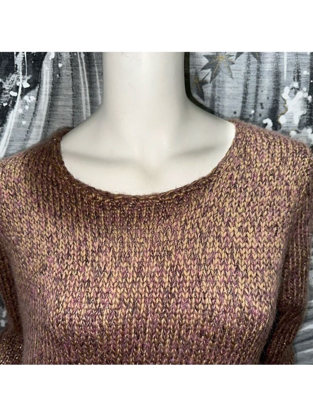 Tommy Hilfiger Gold Thread Mohair Sweater Shimmer Knit Winter Women’s L Heavy - Picture 3 of 16